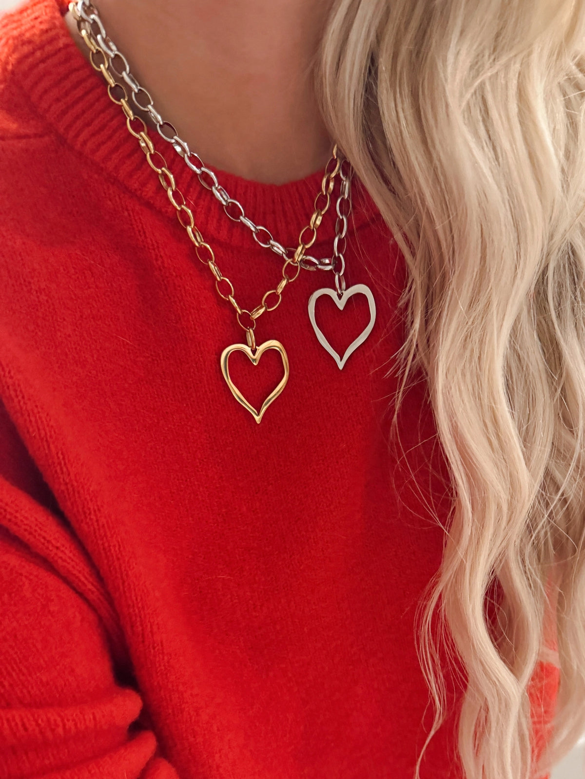 Large Open Heart Necklace- gold