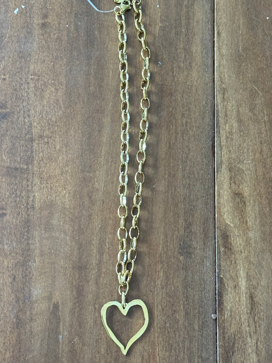 Large Open Heart Necklace- gold