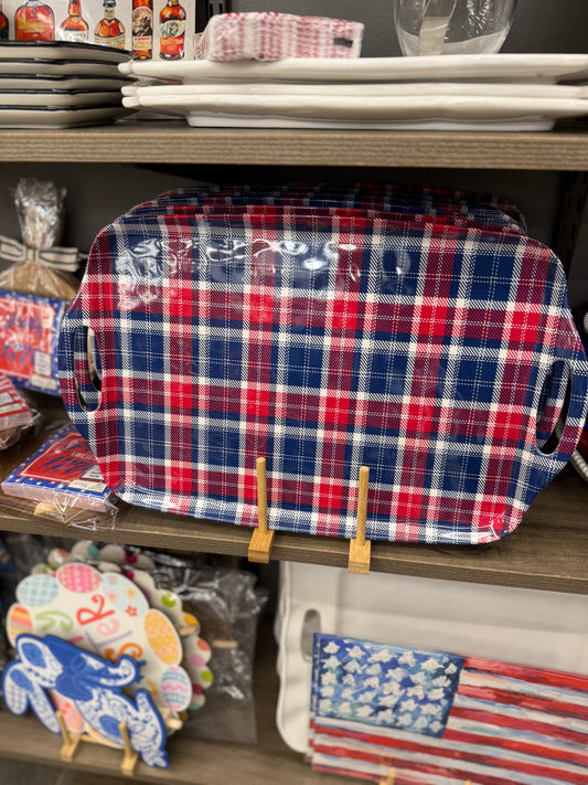 Patriotic Plaid Melamine Tray
