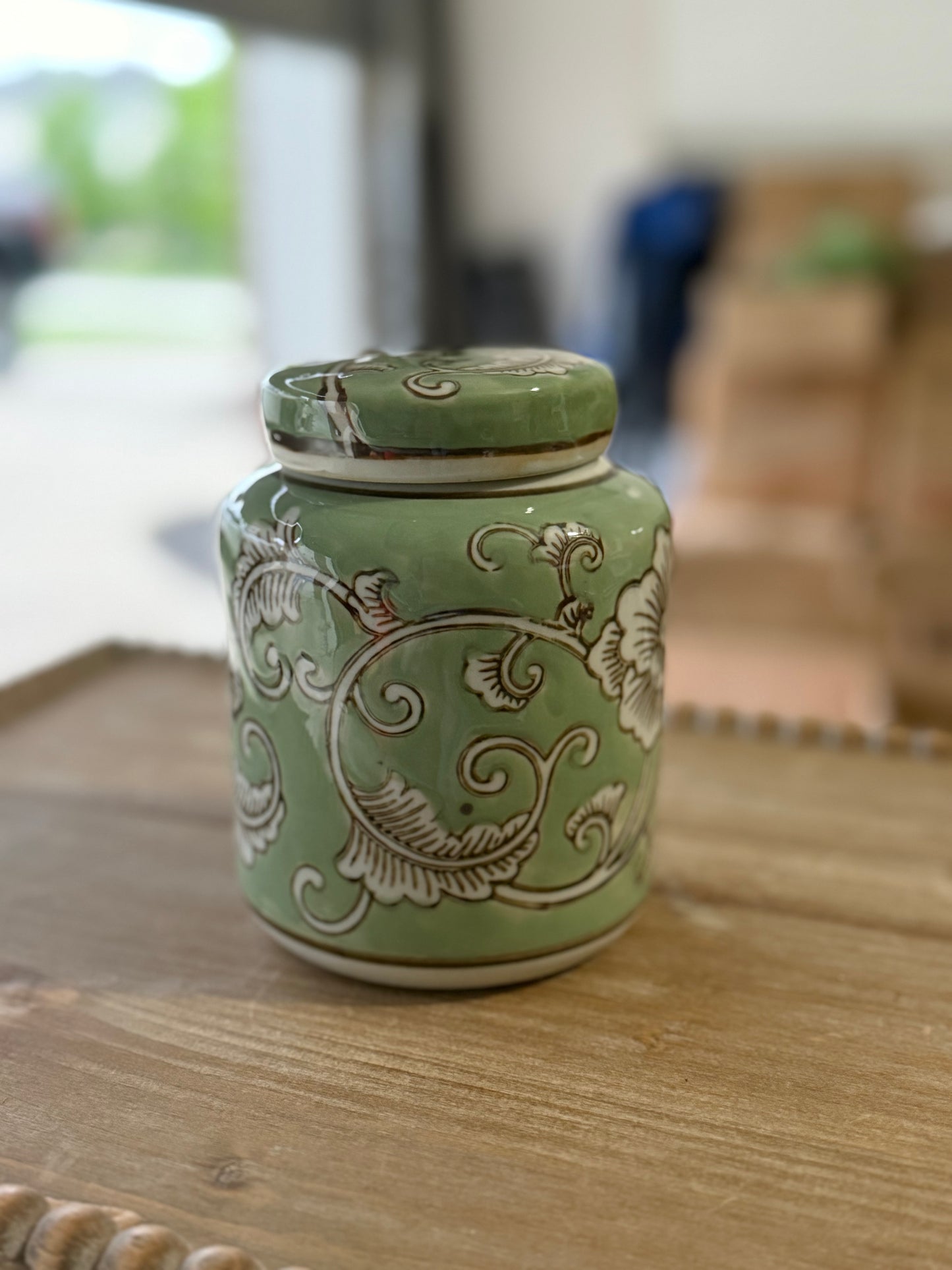 Green Floral Ginger Jar