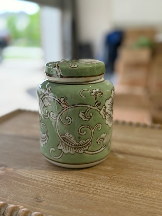 Green Floral Ginger Jar