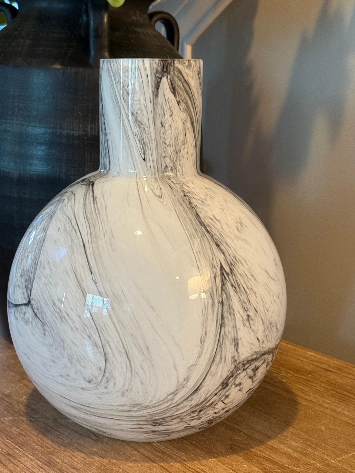 White and Smokey Black Marbled Vases