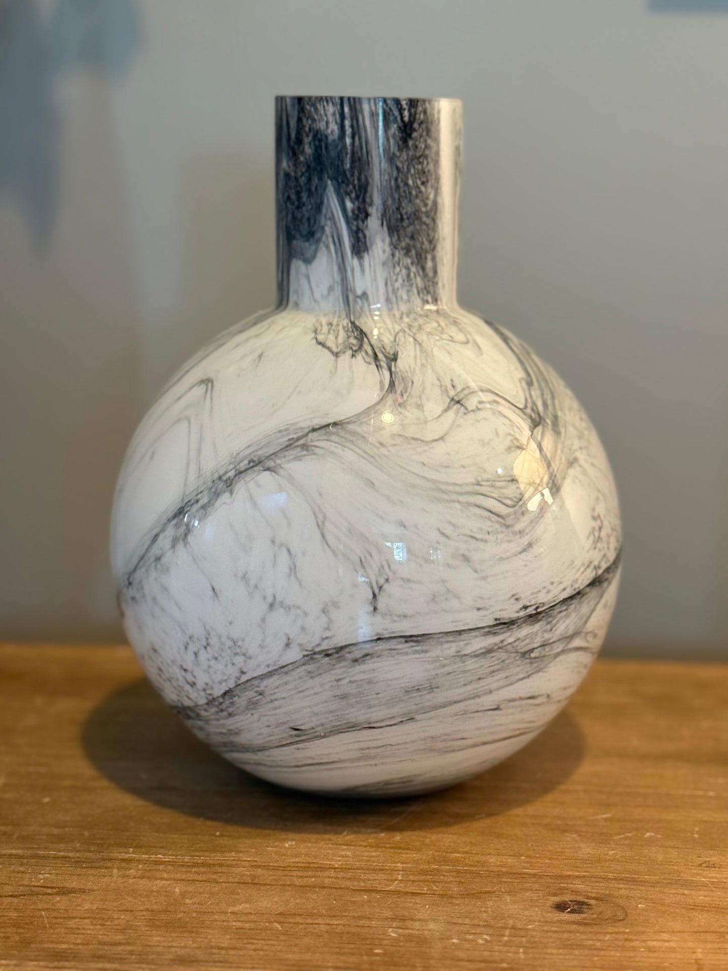 White and Smokey Black Marbled Vases