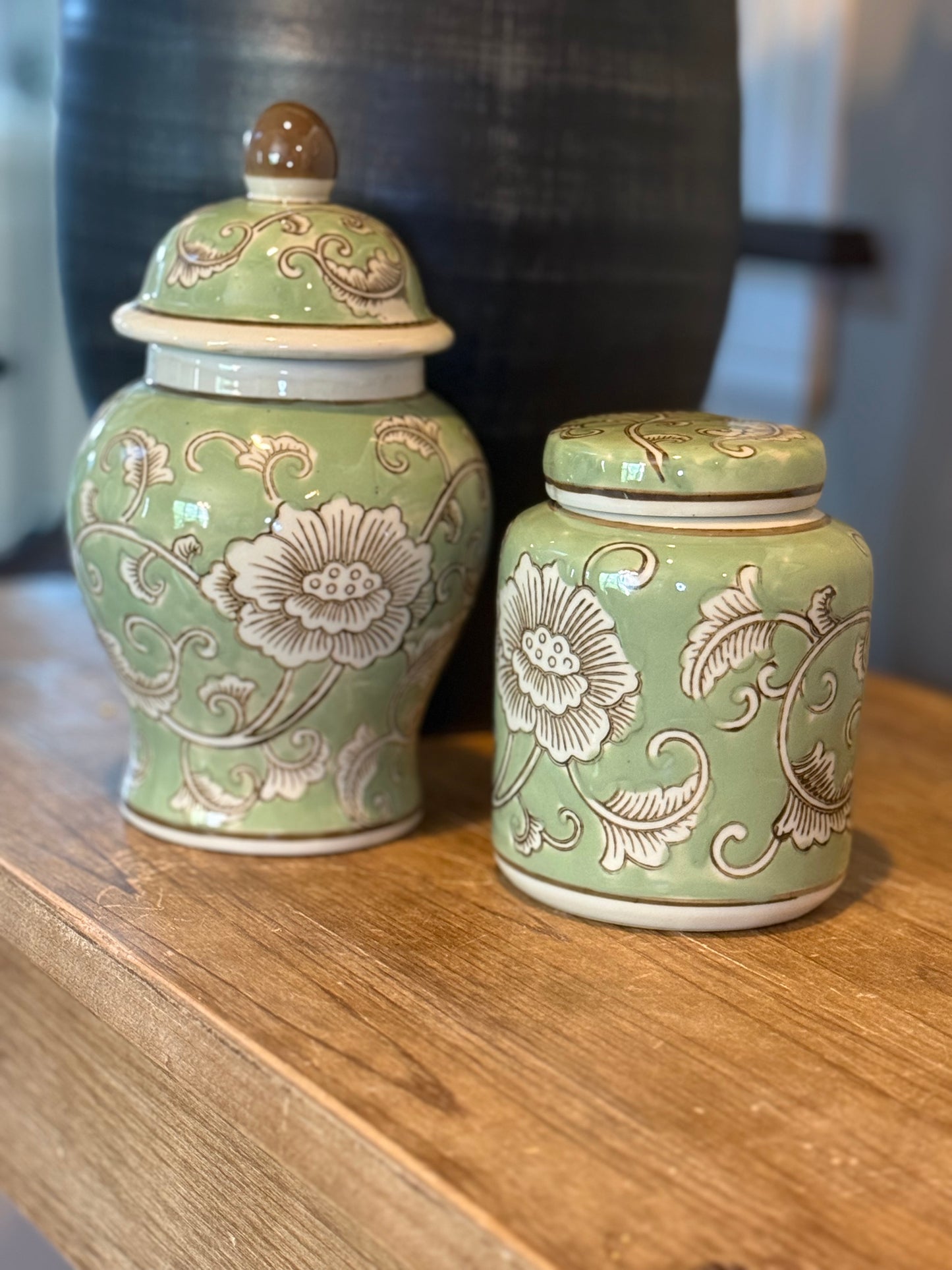 Green Floral Ginger Jar